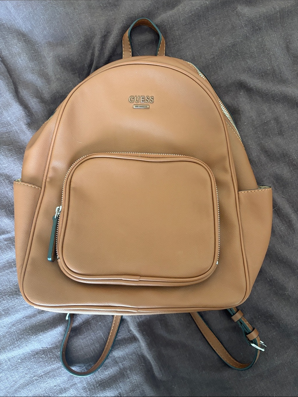 GUESS Men's Brown Faux Leather Backpack with Front Pocket